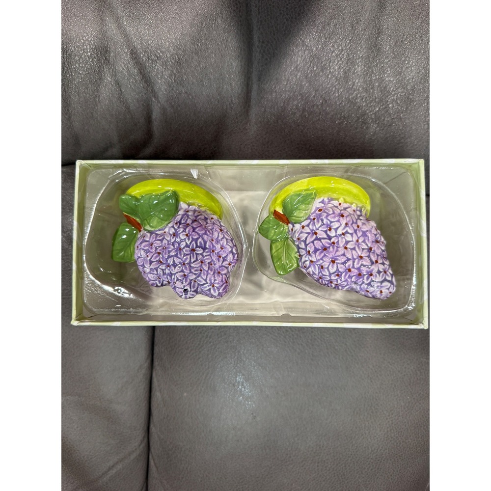 Cape Shore Ceramic Salt and Pepper Shaker Set Purple Lilac Floral Design New